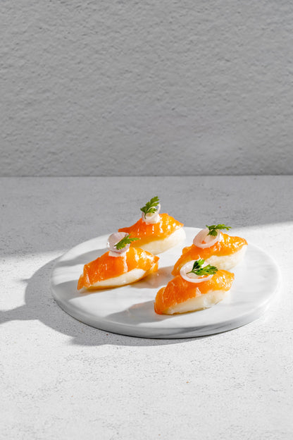 Homemade Cured Brittany Rainbow Trout, Crème Fraiche & Baby Potato (12pcs)